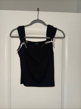Urban Outfitters Black Knit Tank with Satin Shoulder Ties